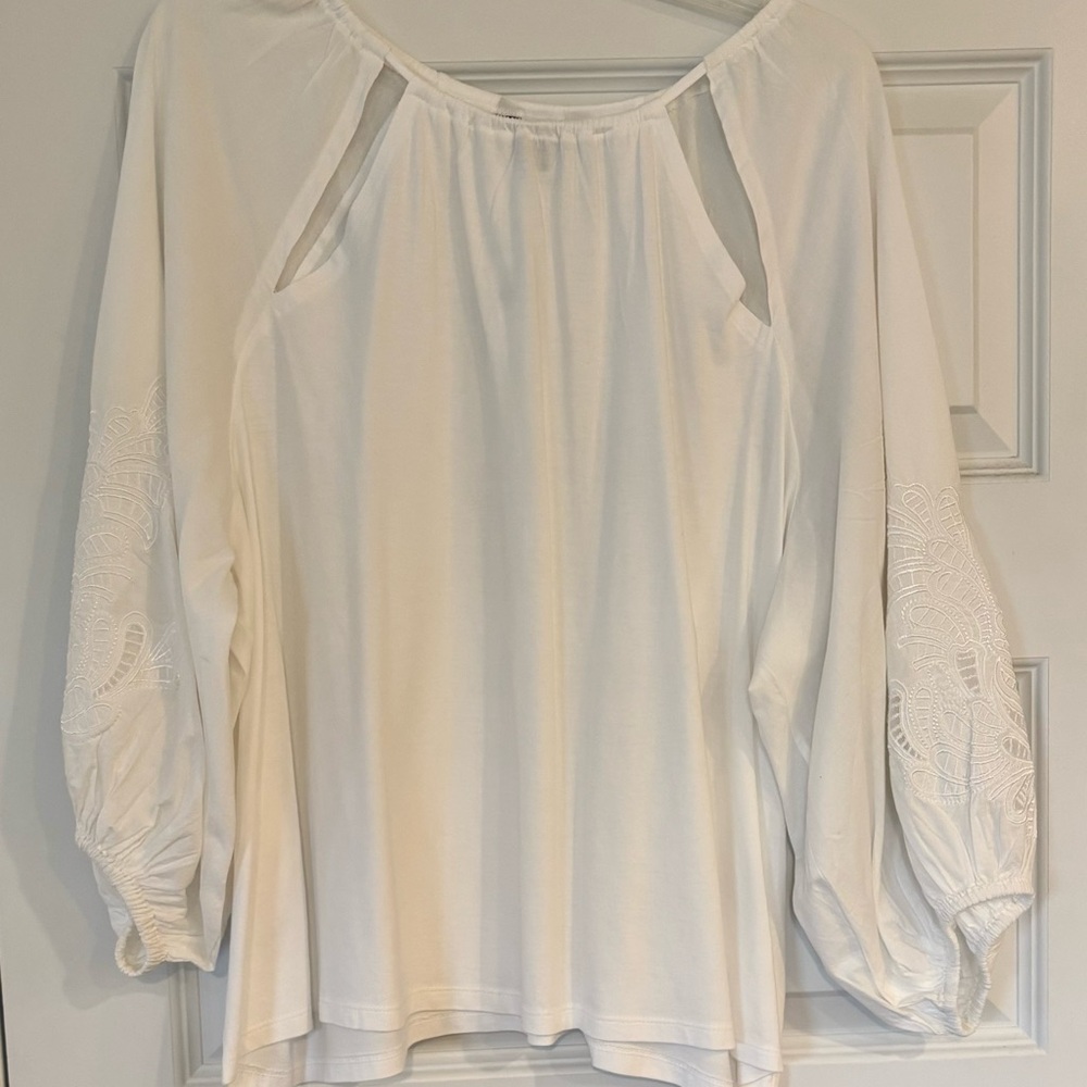 Banana Republic White Blouse with Embroidered Sleeves